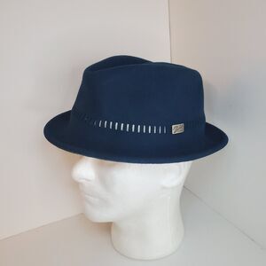 Baileys Of Hollywood Navy Blue Felt Fedora 100% Wool Sz Large Fits 23" Hipster